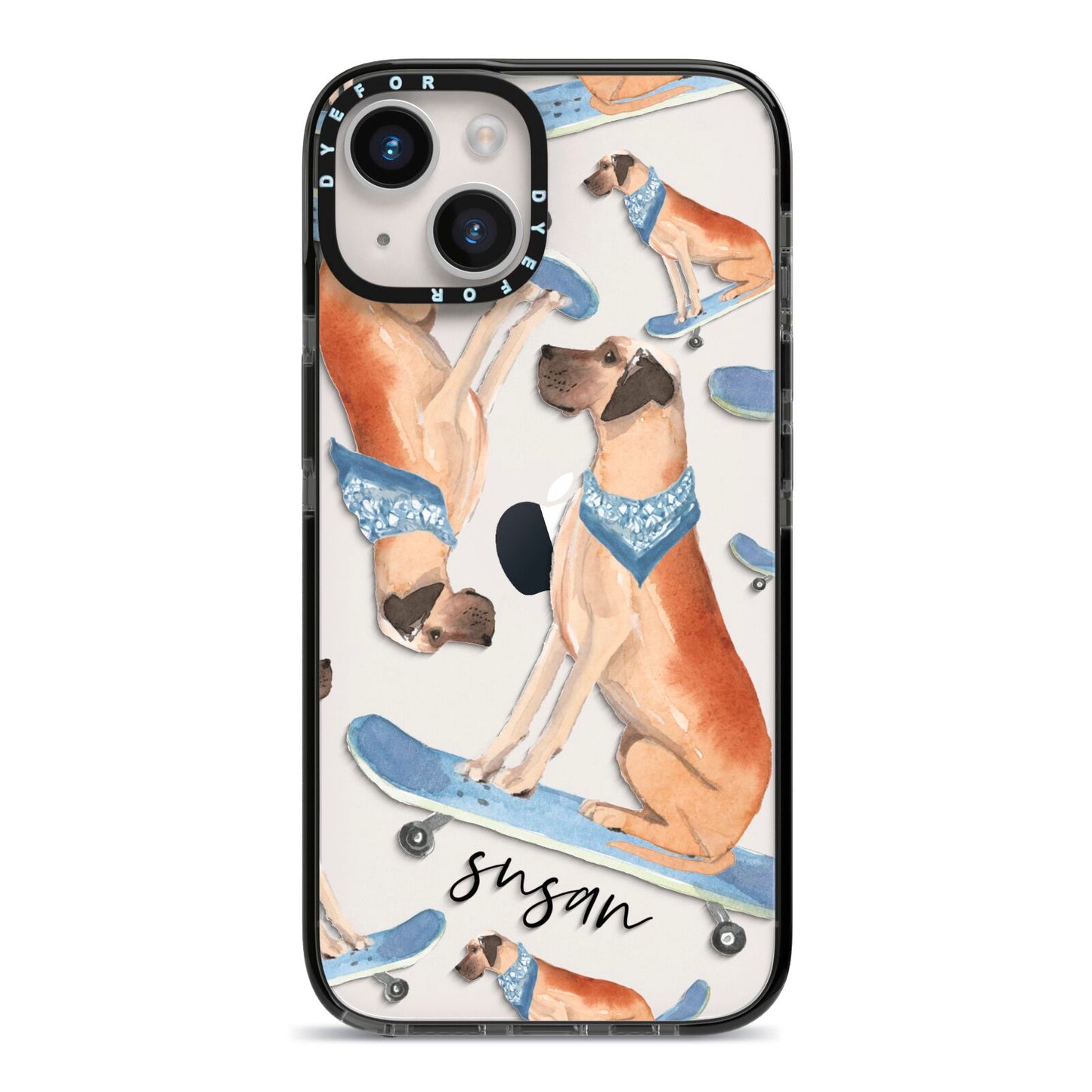 Personalised Great Dane iPhone 14 Black Impact Case on Silver phone