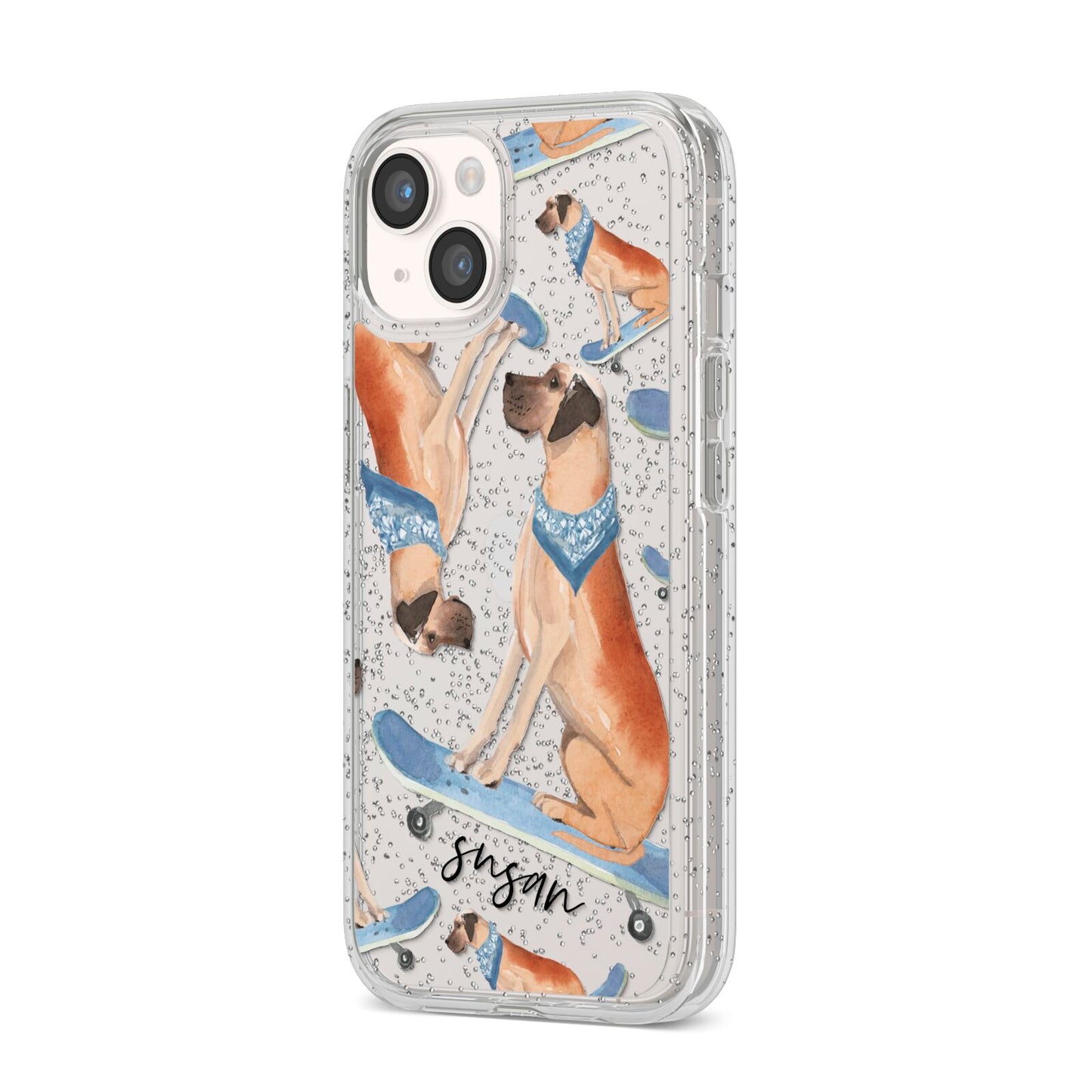 Personalised Great Dane iPhone 14 Glitter Tough Case Starlight Angled Image