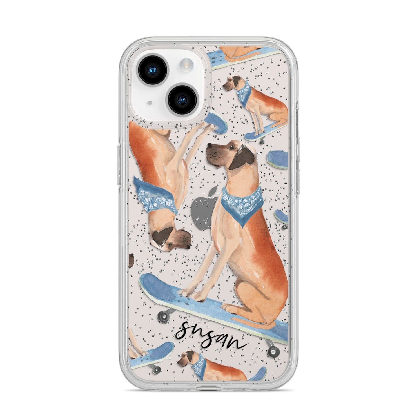 Personalised Great Dane iPhone 14 Glitter Tough Case Starlight