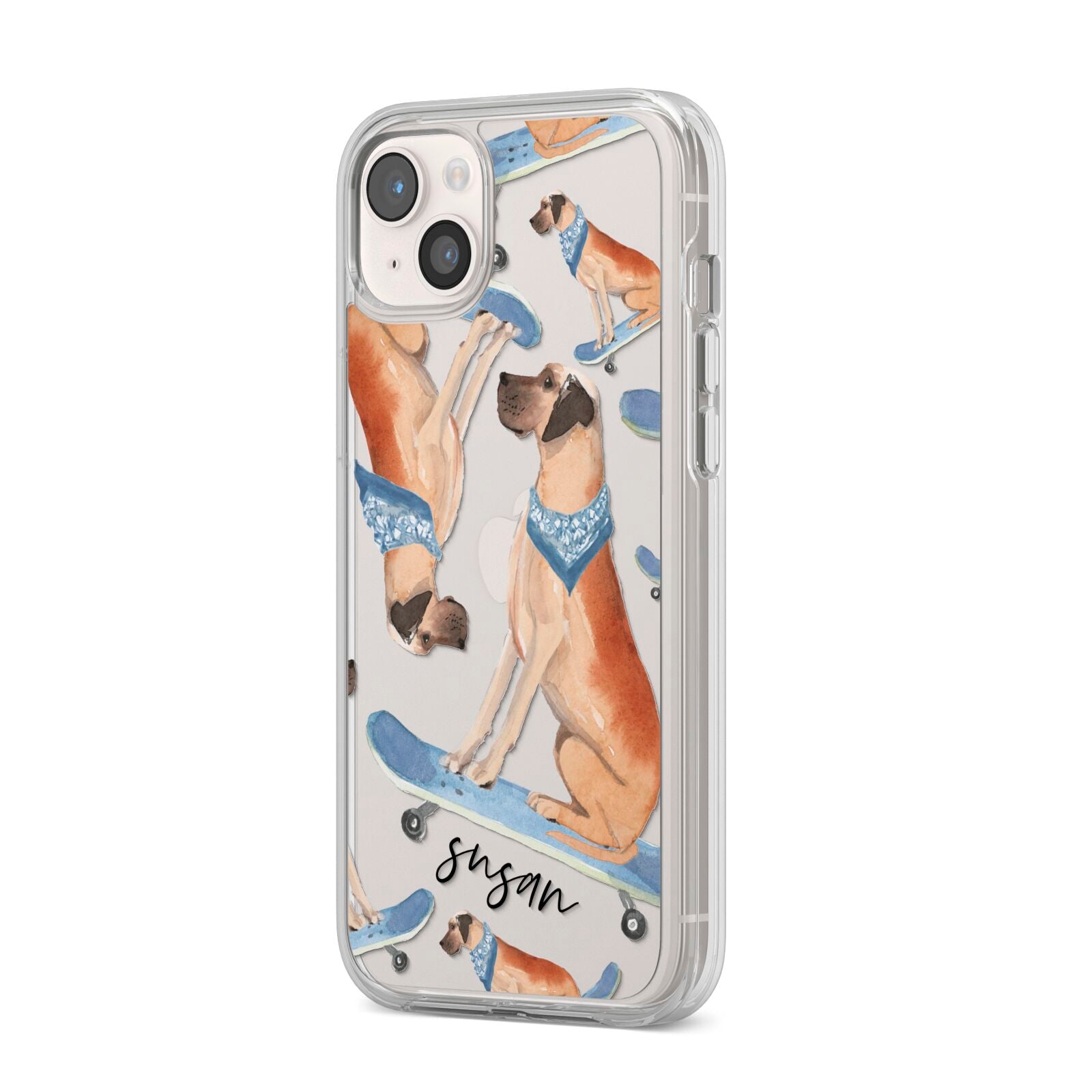 Personalised Great Dane iPhone 14 Plus Clear Tough Case Starlight Angled Image