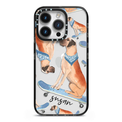 Personalised Great Dane iPhone 14 Pro Black Impact Case on Silver phone