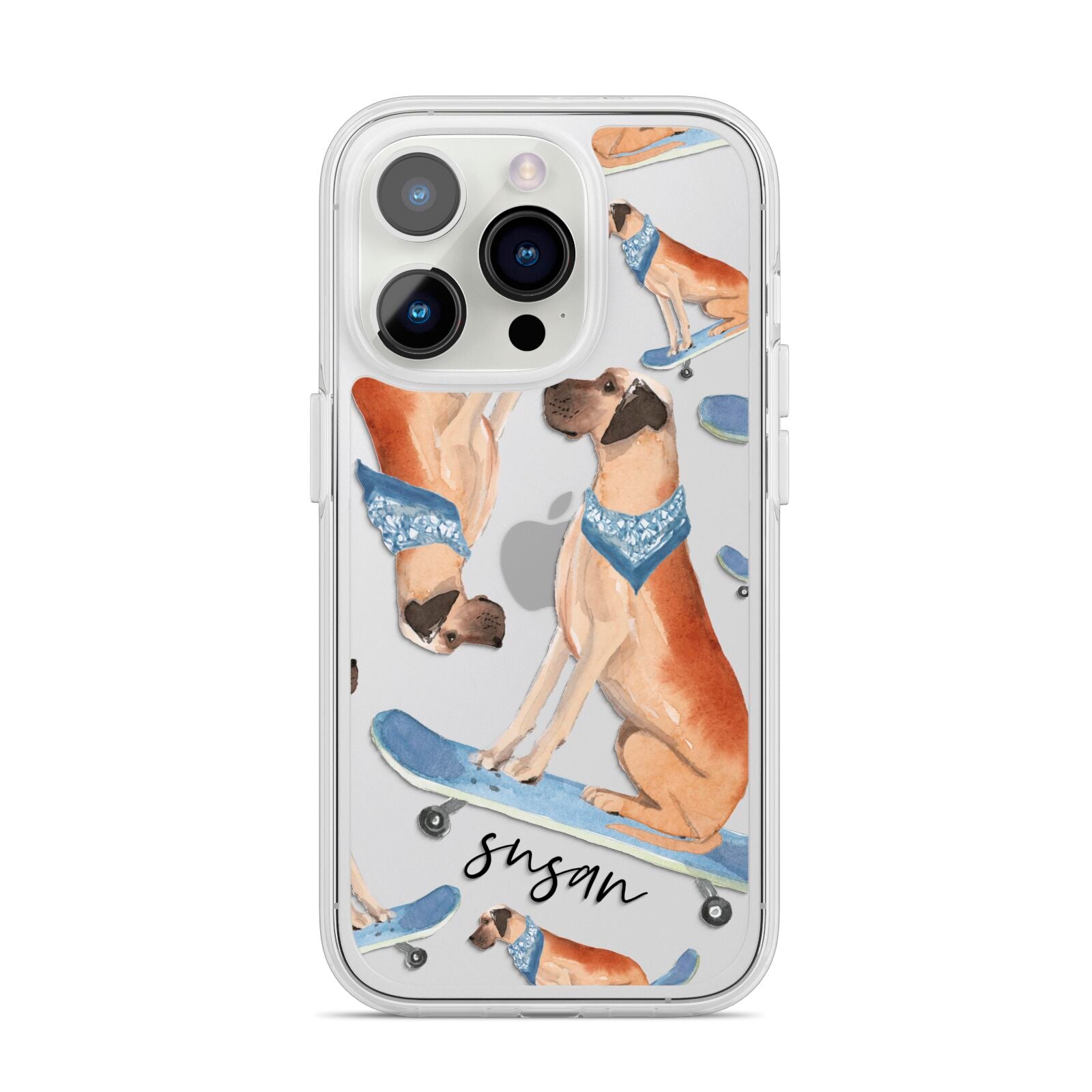 Personalised Great Dane iPhone 14 Pro Clear Tough Case Silver