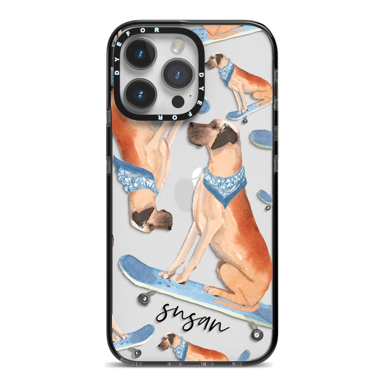 Personalised Great Dane iPhone 14 Pro Max Black Impact Case on Silver phone