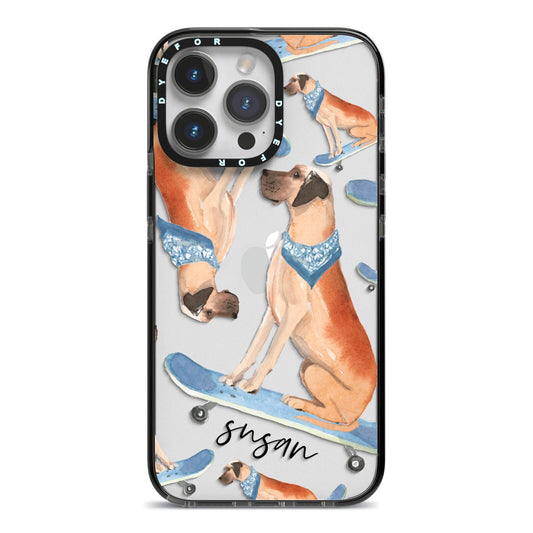 Personalised Great Dane iPhone 14 Pro Max Black Impact Case on Silver phone