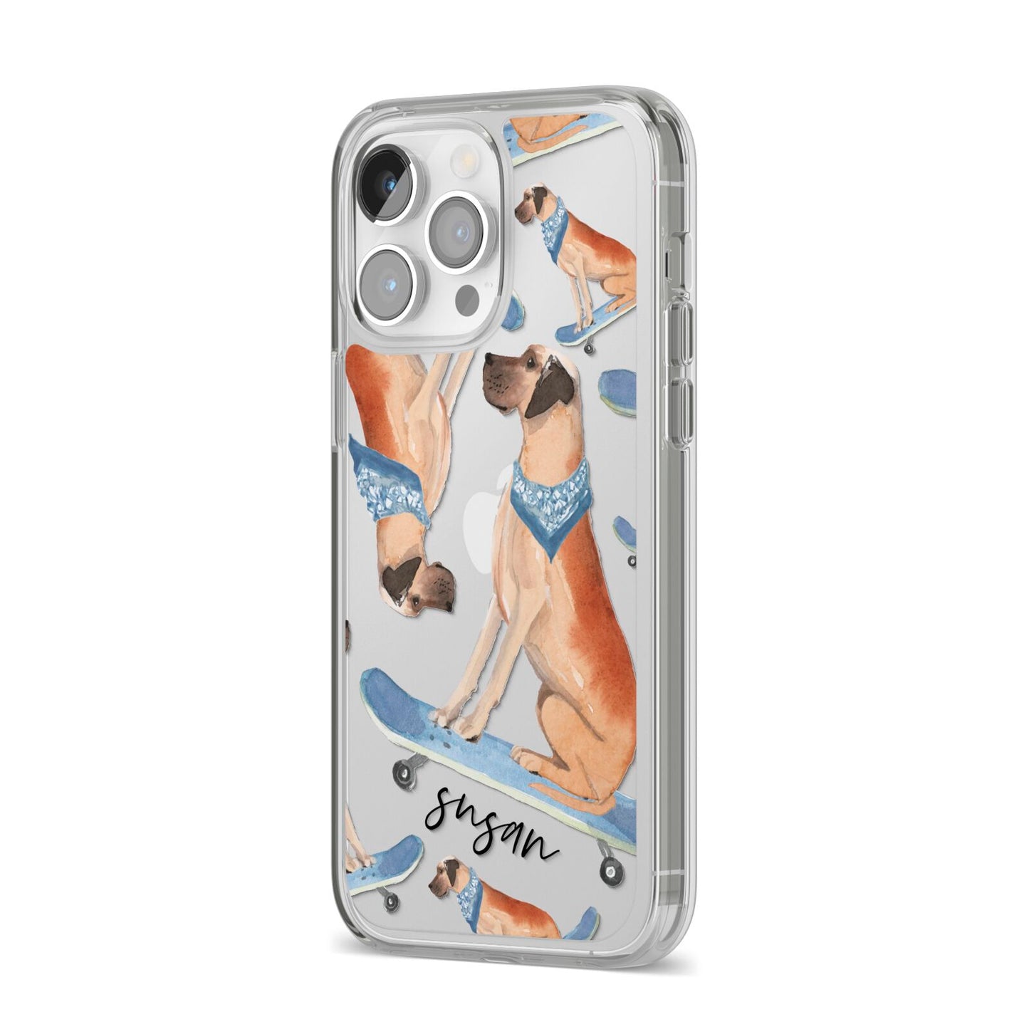 Personalised Great Dane iPhone 14 Pro Max Clear Tough Case Silver Angled Image