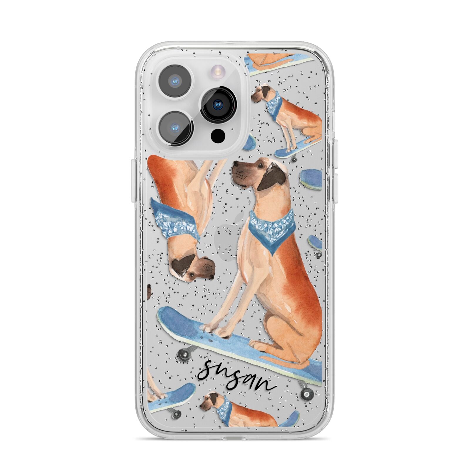 Personalised Great Dane iPhone 14 Pro Max Glitter Tough Case Silver