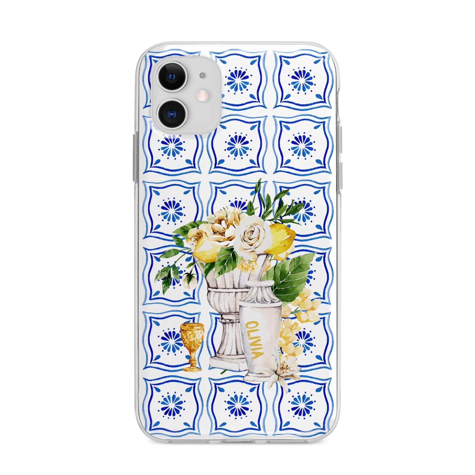 Personalised Greek Tiles Apple iPhone 11 in White with Bumper Case
