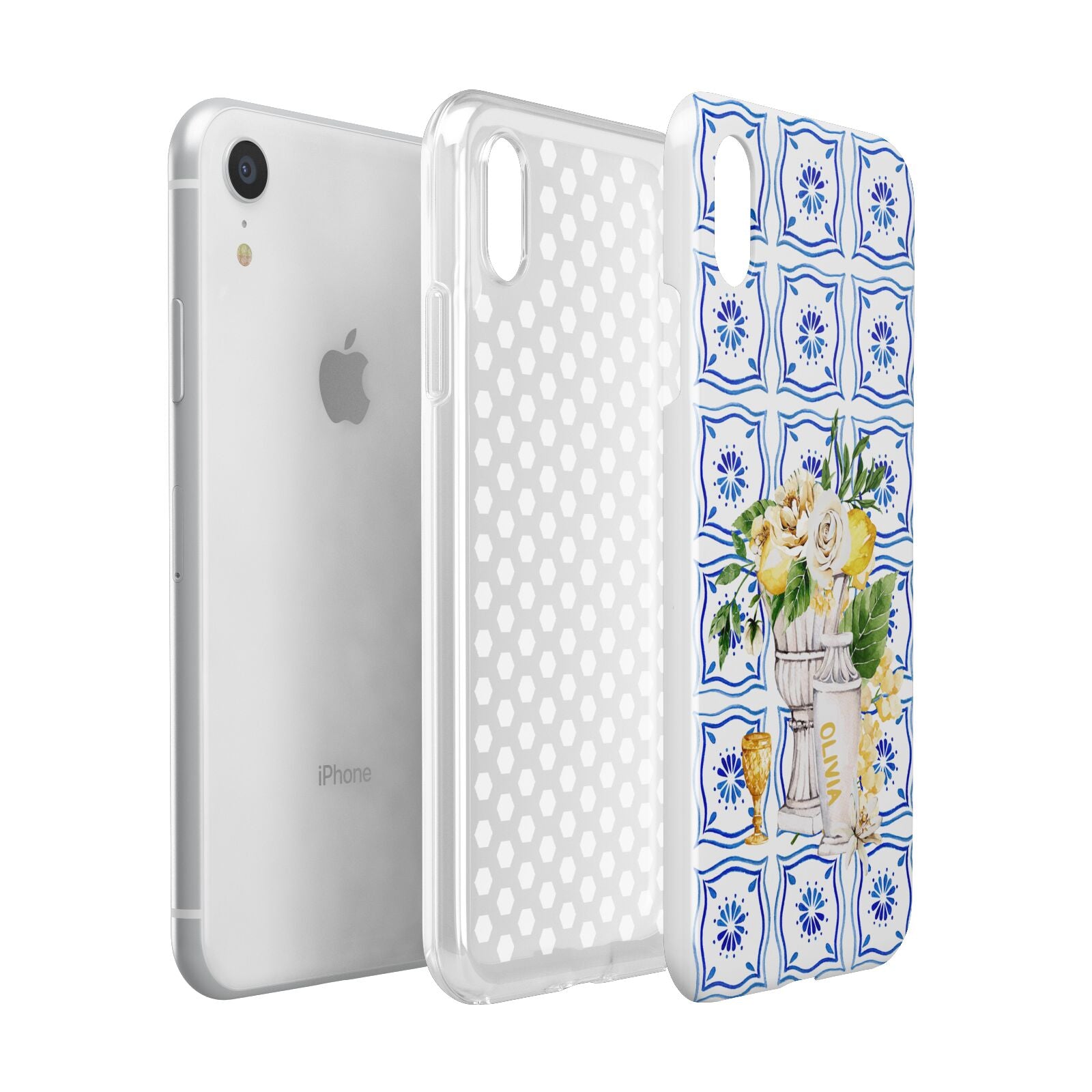 Personalised Greek Tiles Apple iPhone XR White 3D Tough Case Expanded view
