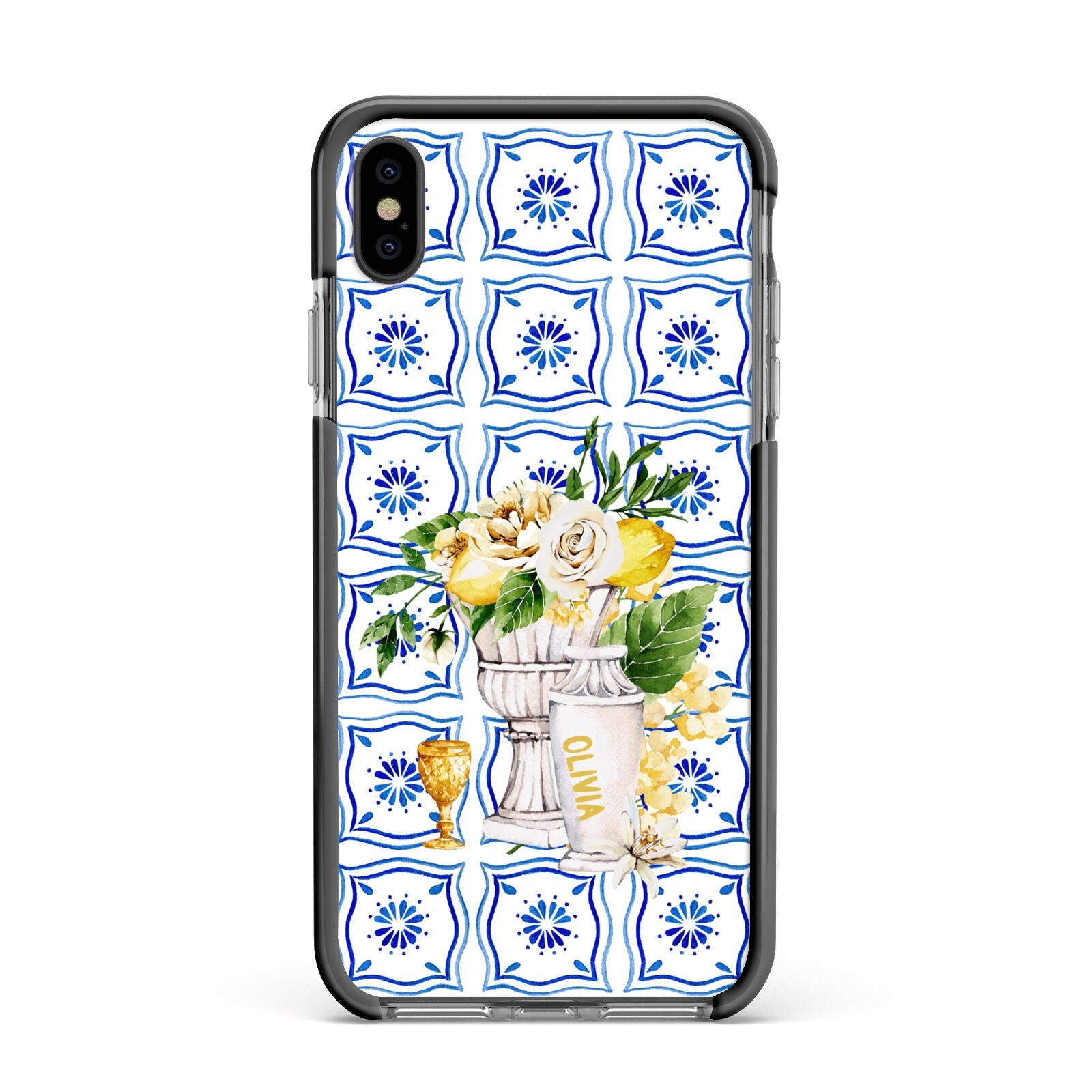 Personalised Greek Tiles Apple iPhone Xs Max Impact Case Black Edge on Black Phone