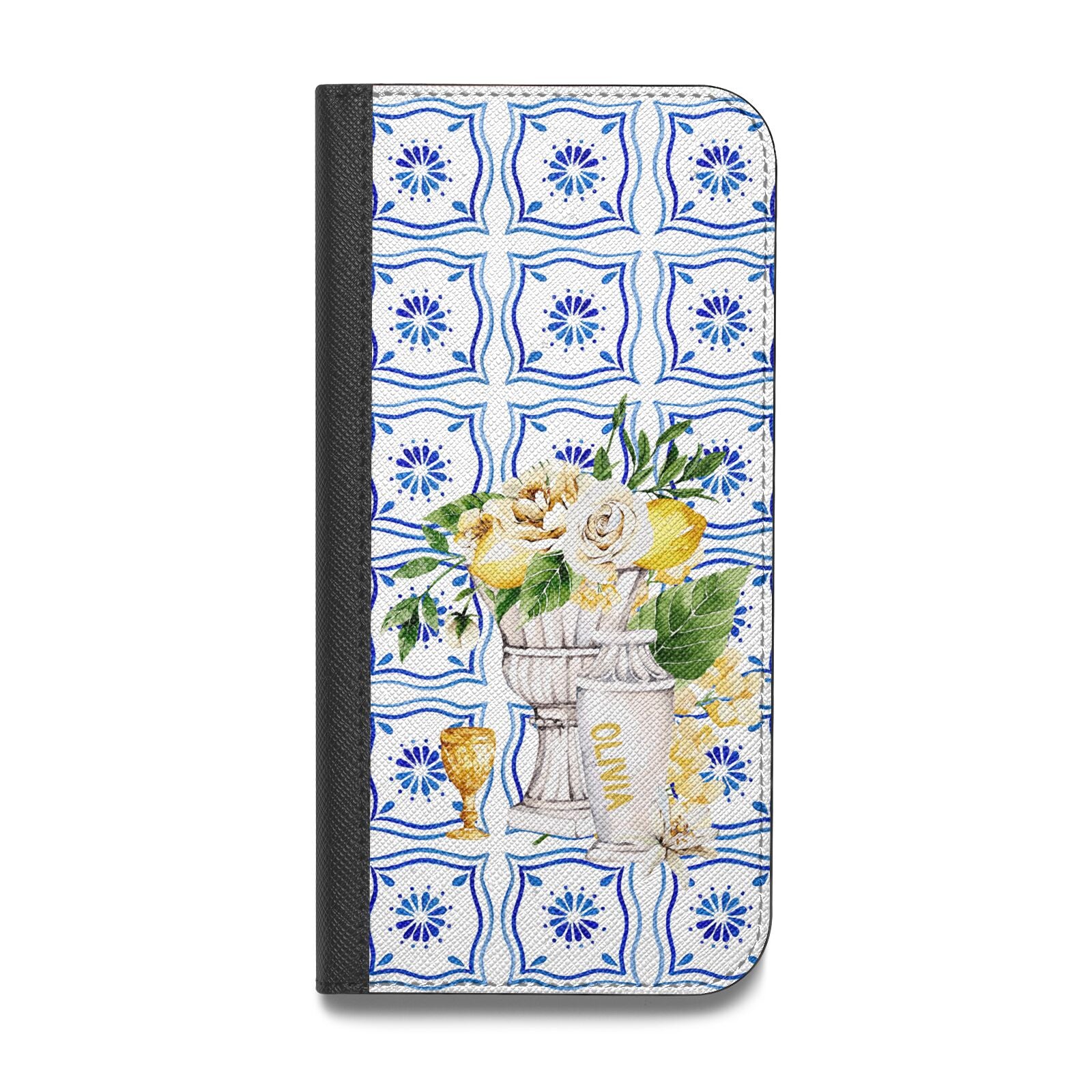 Personalised Greek Tiles Vegan Leather Flip iPhone Case