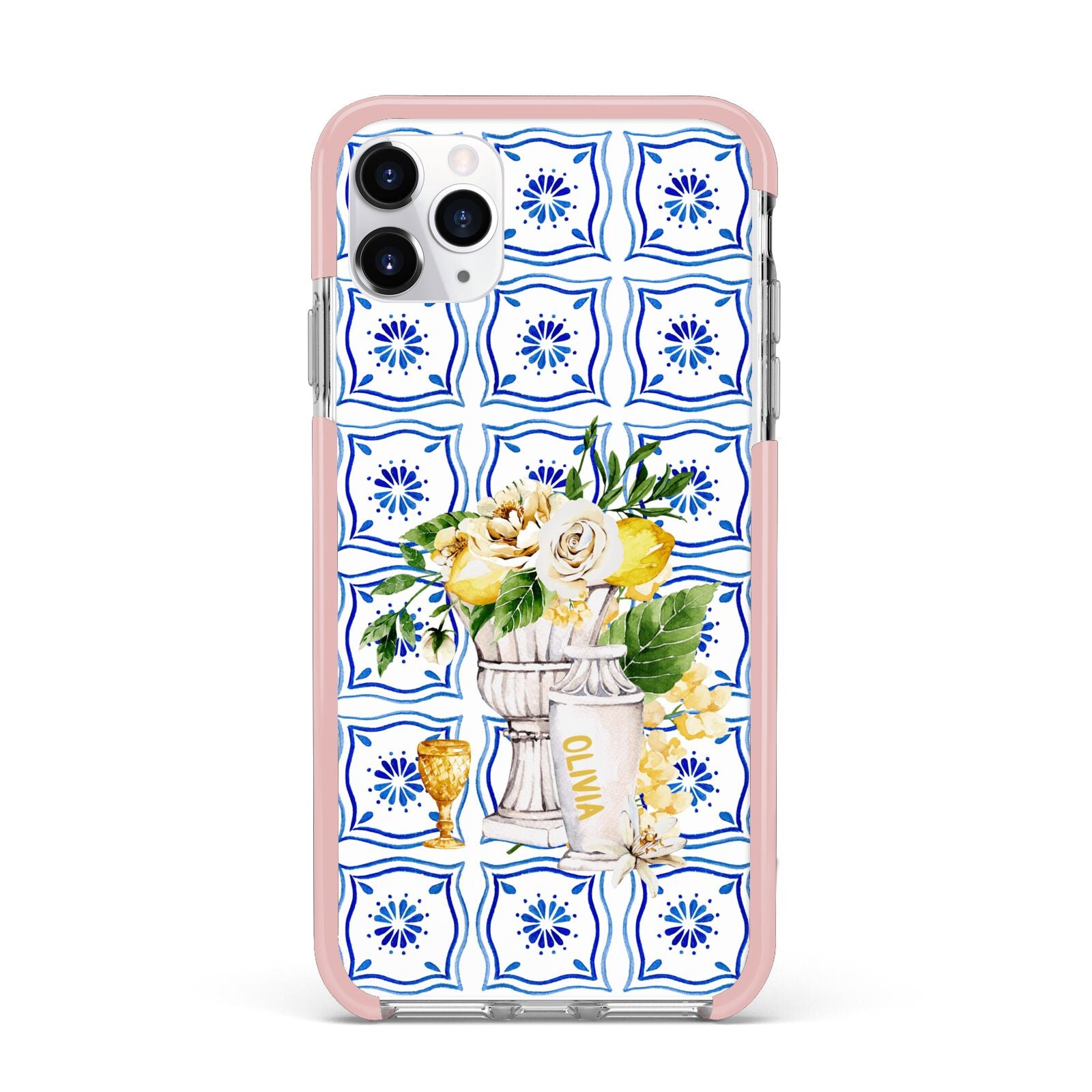 Personalised Greek Tiles iPhone 11 Pro Max Impact Pink Edge Case