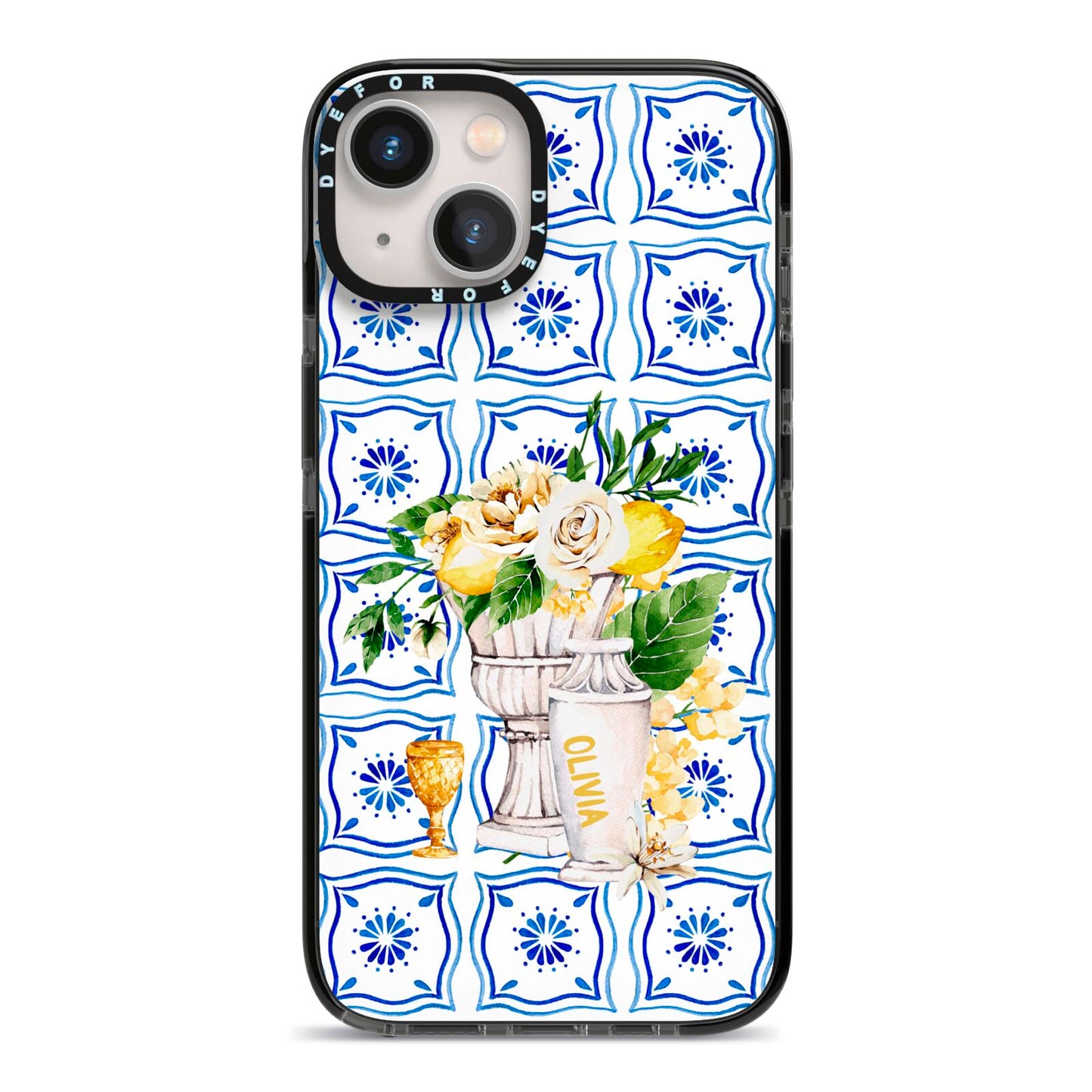Personalised Greek Tiles iPhone 13 Black Impact Case on Silver phone