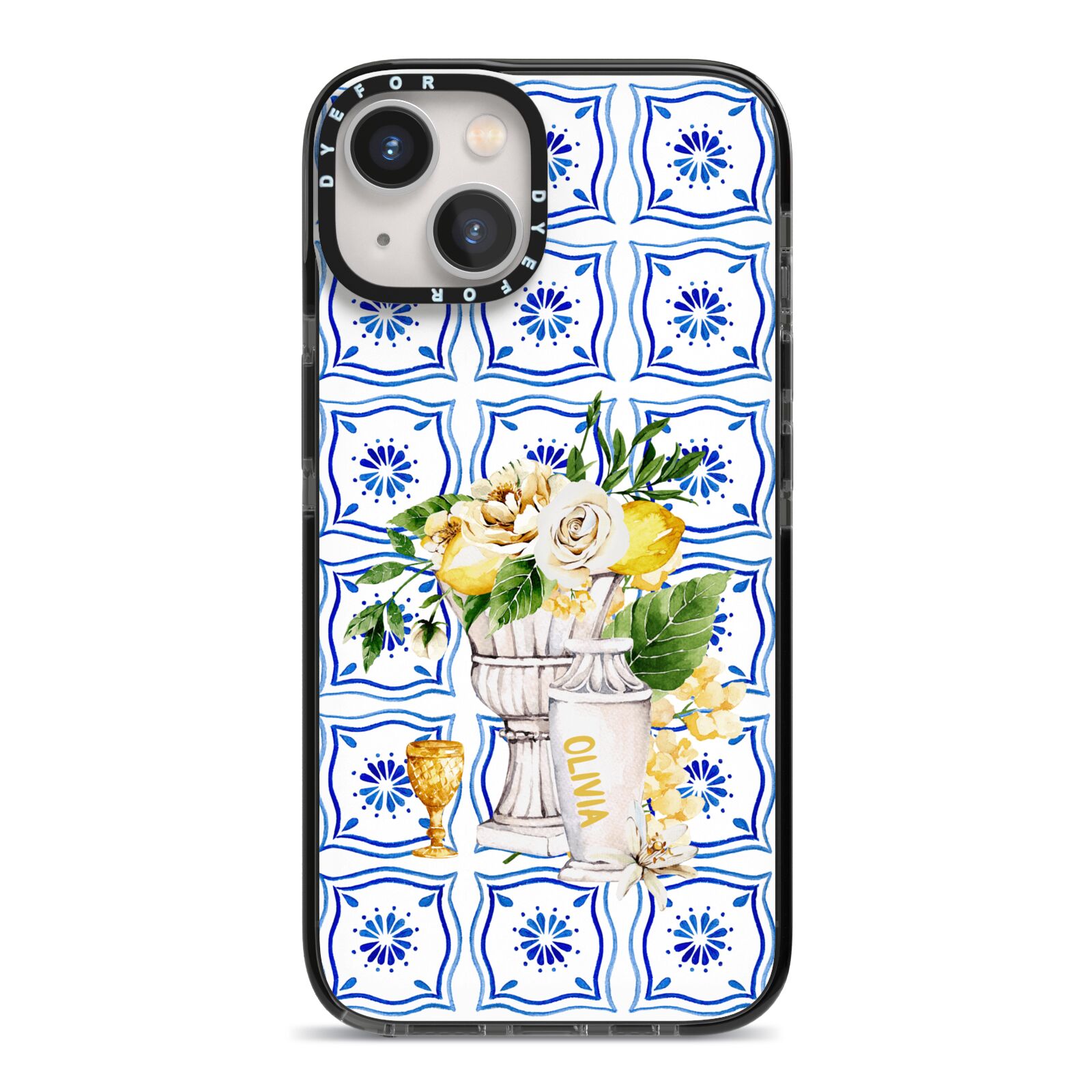 Personalised Greek Tiles iPhone 13 Black Impact Case on Silver phone