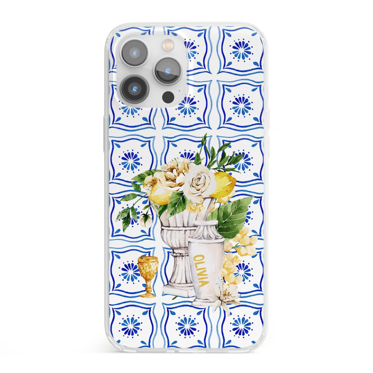 Personalised Greek Tiles iPhone 13 Pro Max Clear Bumper Case