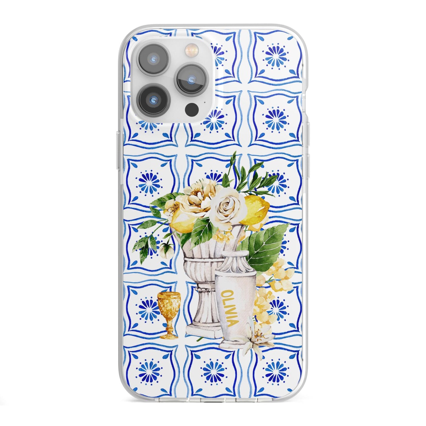 Personalised Greek Tiles iPhone 13 Pro Max TPU Impact Case with White Edges