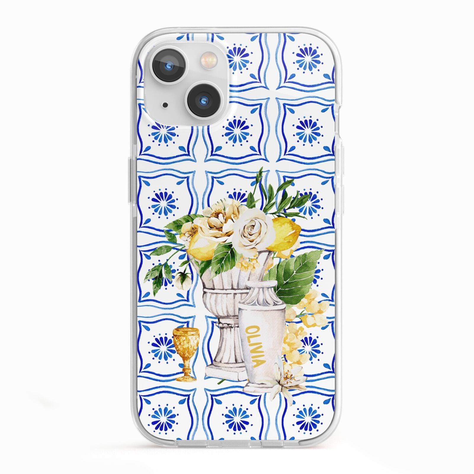 Personalised Greek Tiles iPhone 13 TPU Impact Case with White Edges