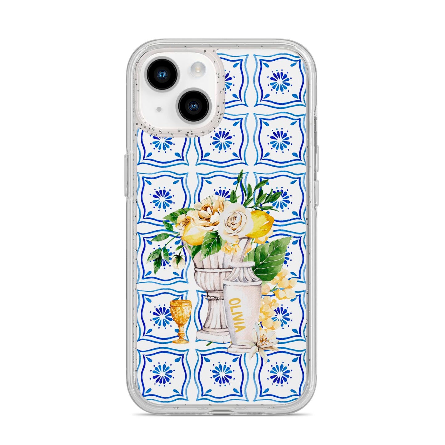 Personalised Greek Tiles iPhone 14 Glitter Tough Case Starlight