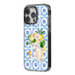 Personalised Greek Tiles iPhone 14 Pro Max Black Impact Case Side Angle on Silver phone