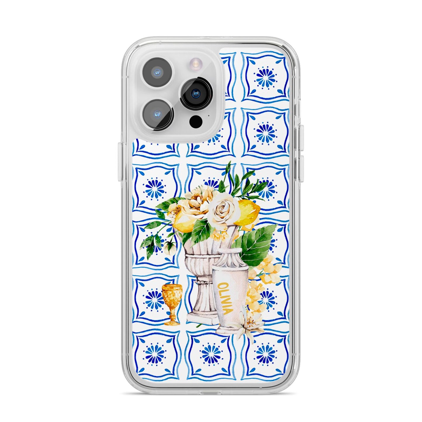 Personalised Greek Tiles iPhone 14 Pro Max Clear Tough Case Silver