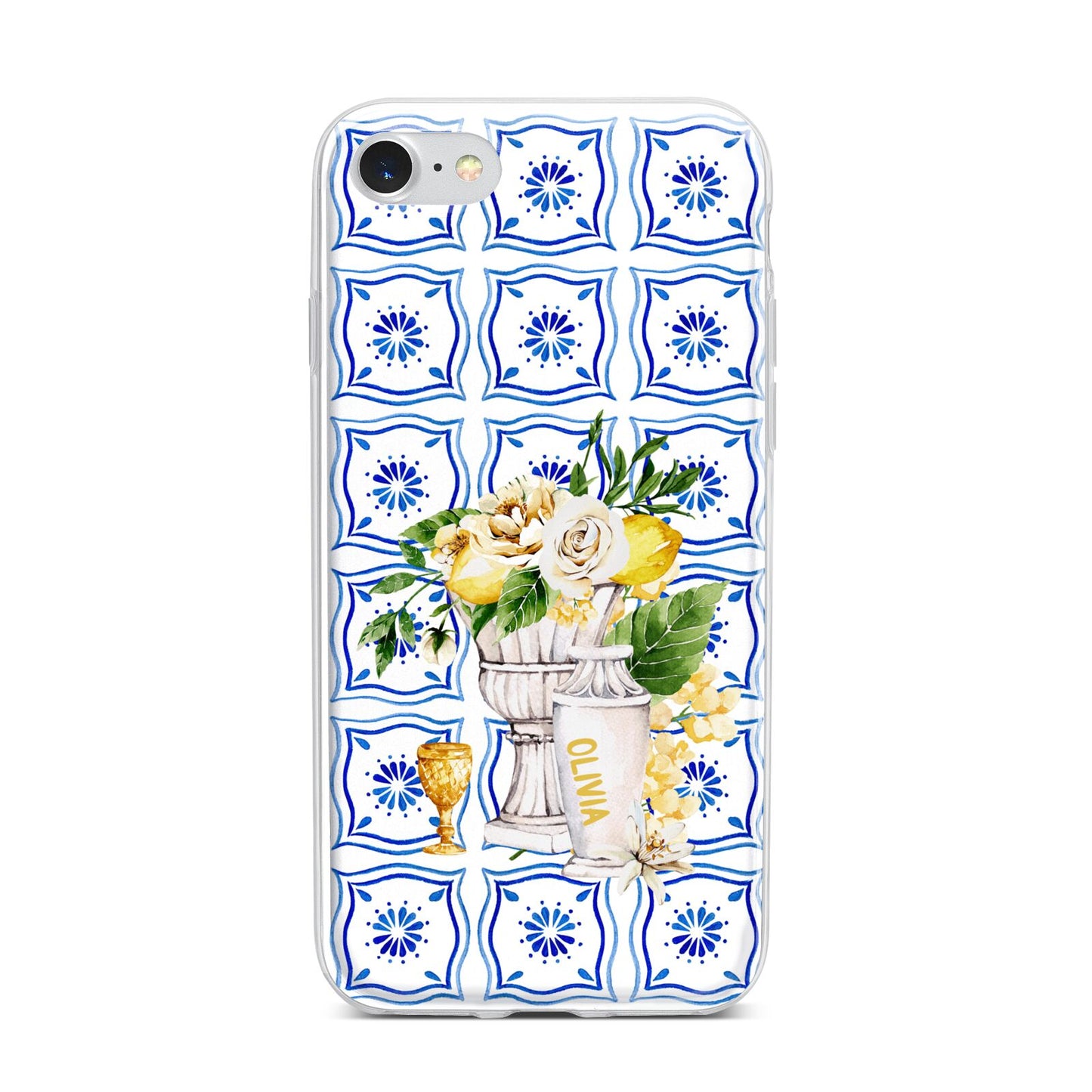 Personalised Greek Tiles iPhone 7 Bumper Case on Silver iPhone