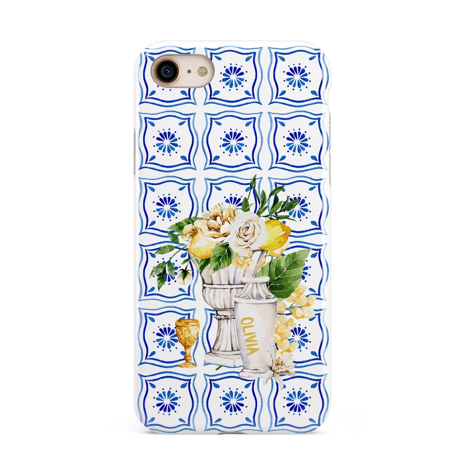 Personalised Greek Tiles iPhone 8 3D Tough Case on Gold Phone