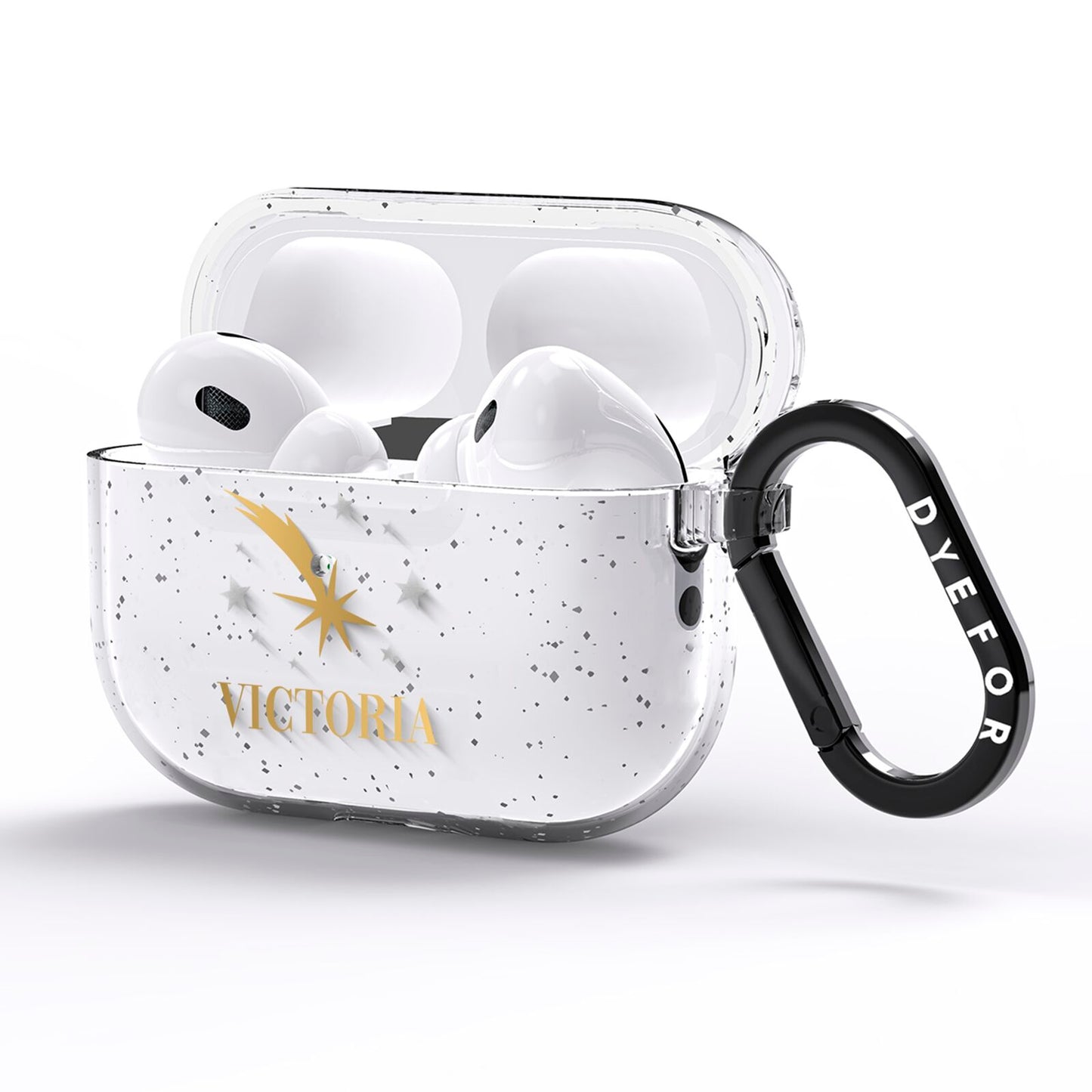 Personalised Green Cloud Stars AirPods Pro Glitter Case Side Image