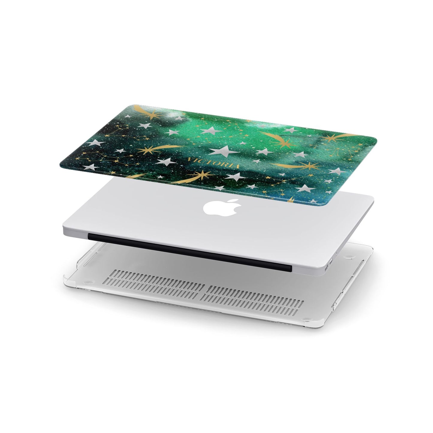 Personalised Green Cloud Stars Apple MacBook Case in Detail