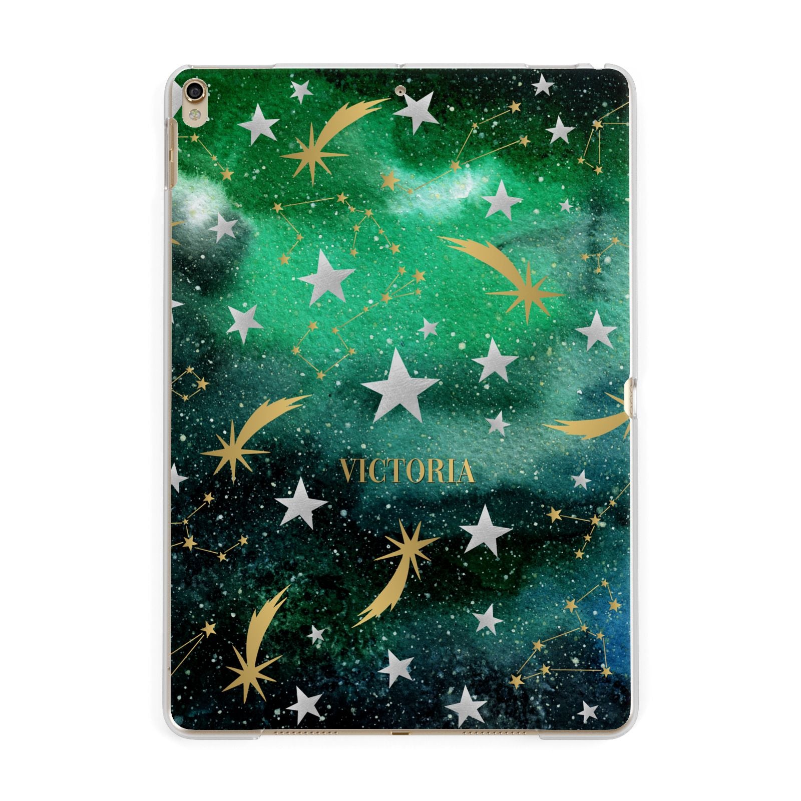 Personalised Green Cloud Stars Apple iPad Gold Case
