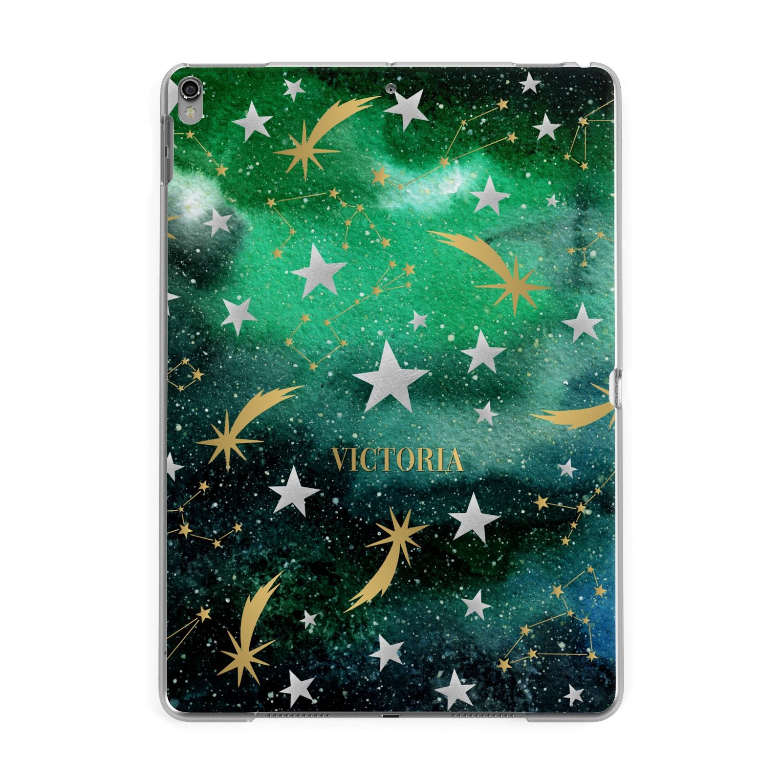 Personalised Green Cloud Stars Apple iPad Grey Case