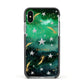 Personalised Green Cloud Stars Apple iPhone Xs Impact Case Black Edge on Silver Phone