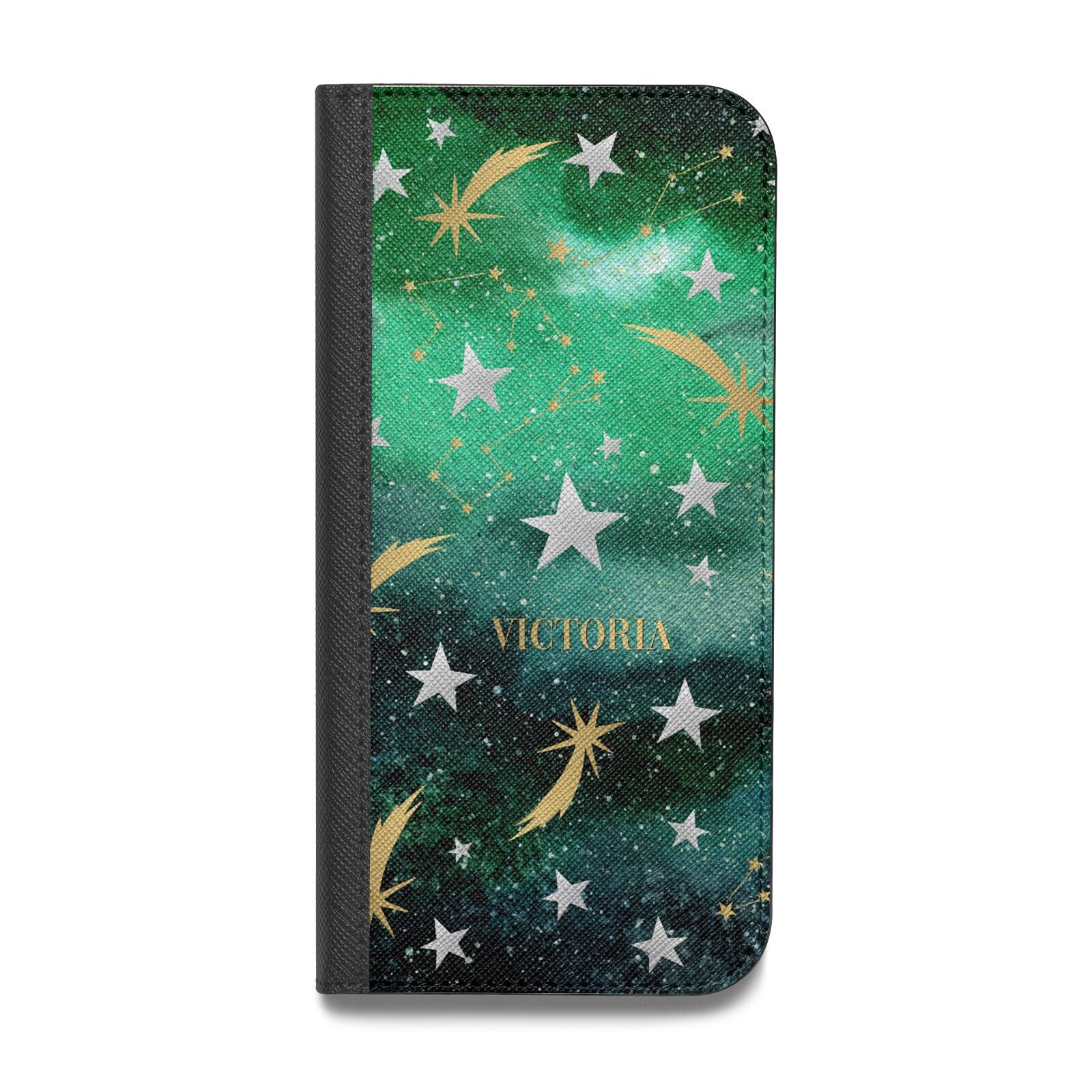 Personalised Green Cloud Stars Vegan Leather Flip Samsung Case