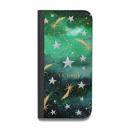 Personalised Green Cloud Stars Vegan Leather Flip Samsung Case