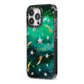 Personalised Green Cloud Stars iPhone 13 Pro Black Impact Case Side Angle on Silver phone