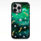 Personalised Green Cloud Stars iPhone 13 Pro Black Impact Case on Silver phone