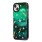 Personalised Green Cloud Stars iPhone 14 Plus Black Impact Case Side Angle on Silver phone
