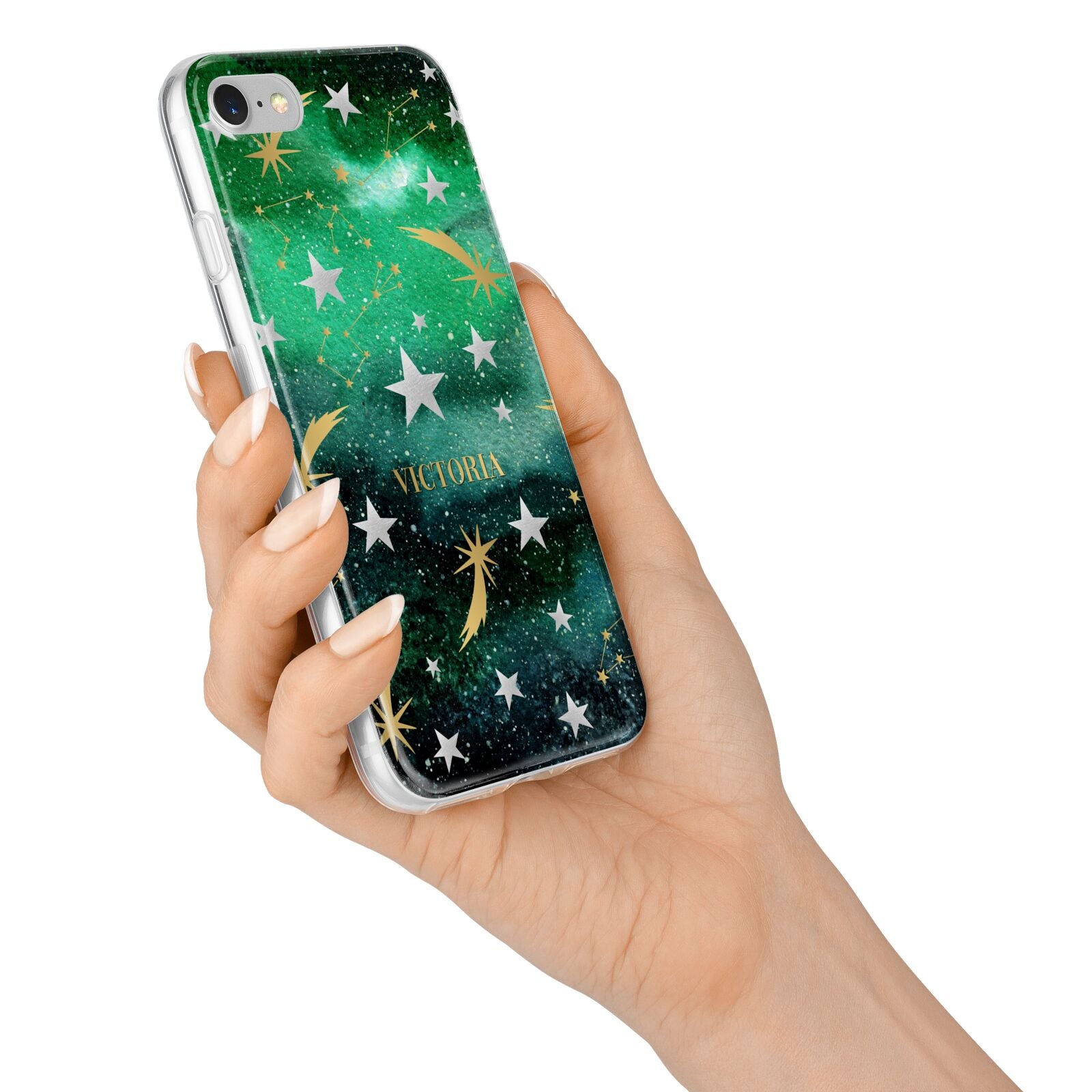 Personalised Green Cloud Stars iPhone 7 Bumper Case on Silver iPhone Alternative Image