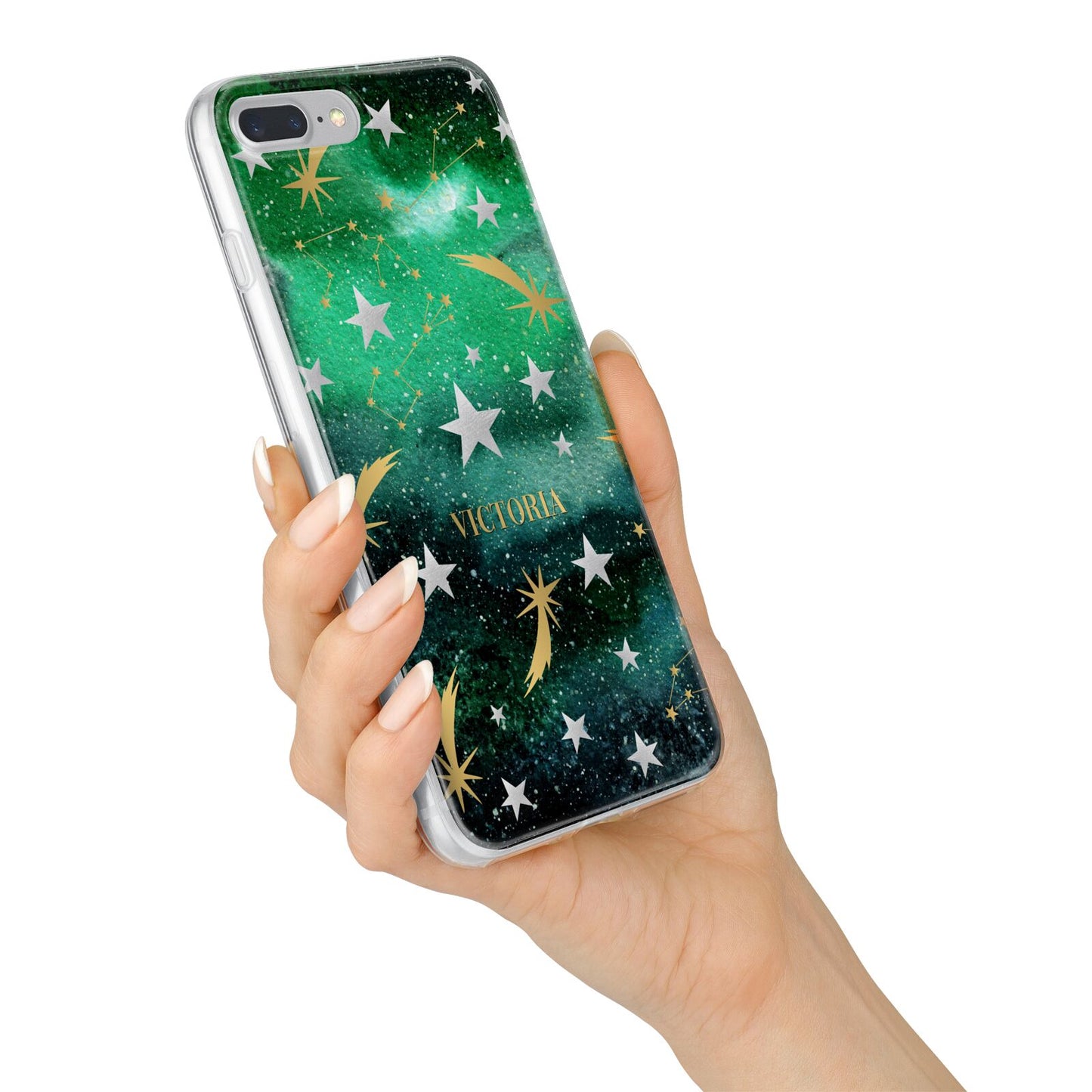 Personalised Green Cloud Stars iPhone 7 Plus Bumper Case on Silver iPhone Alternative Image