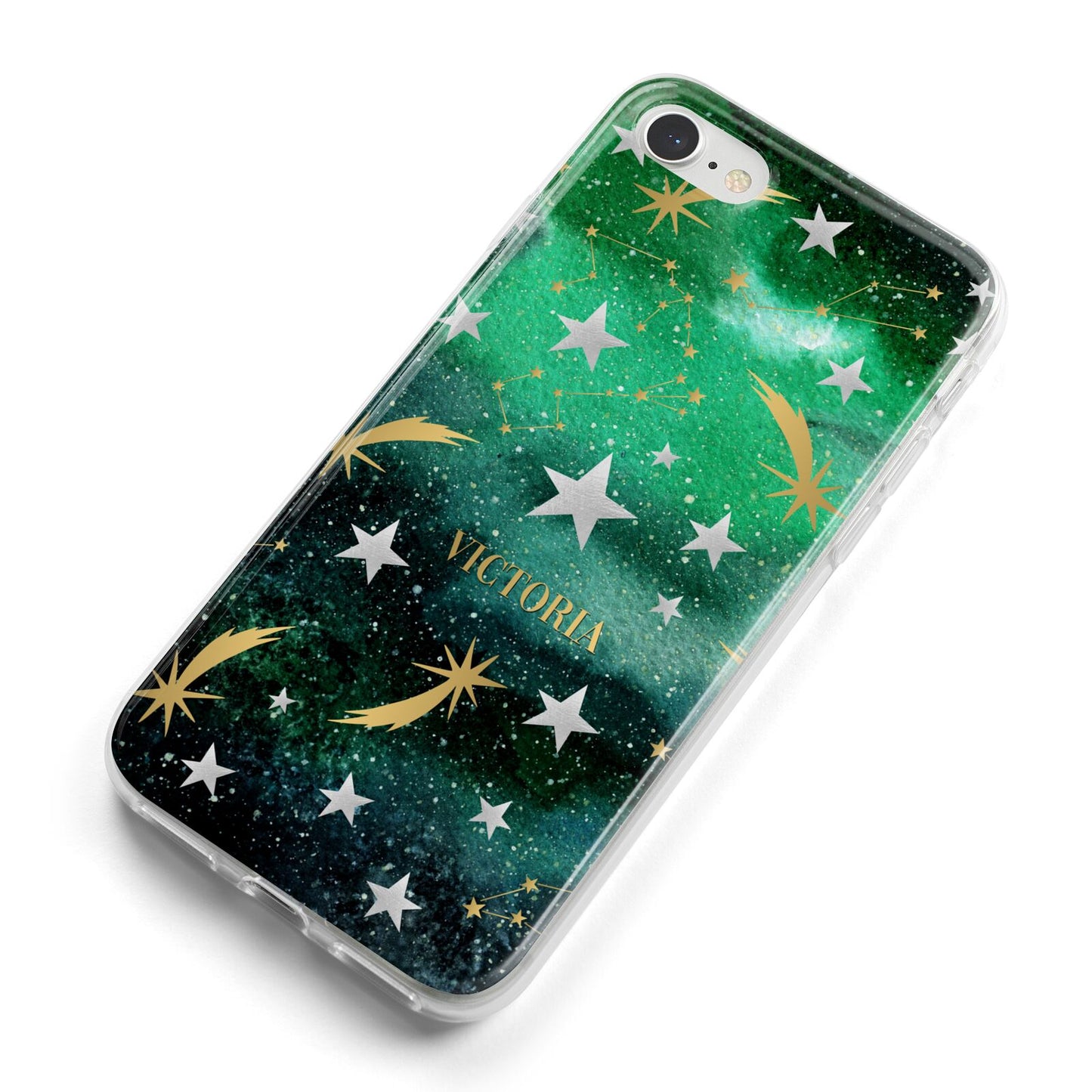 Personalised Green Cloud Stars iPhone 8 Bumper Case on Silver iPhone Alternative Image