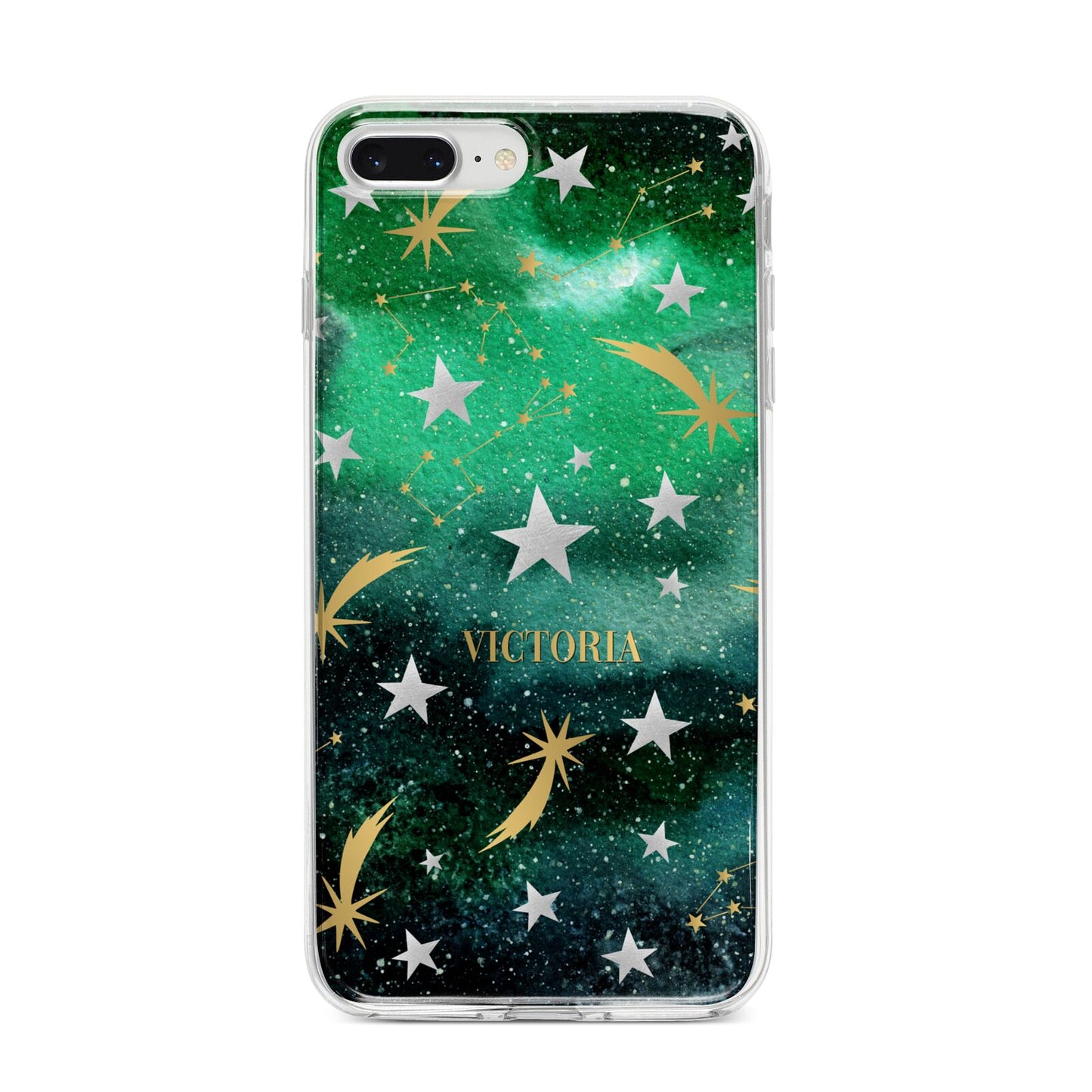 Personalised Green Cloud Stars iPhone 8 Plus Bumper Case on Silver iPhone