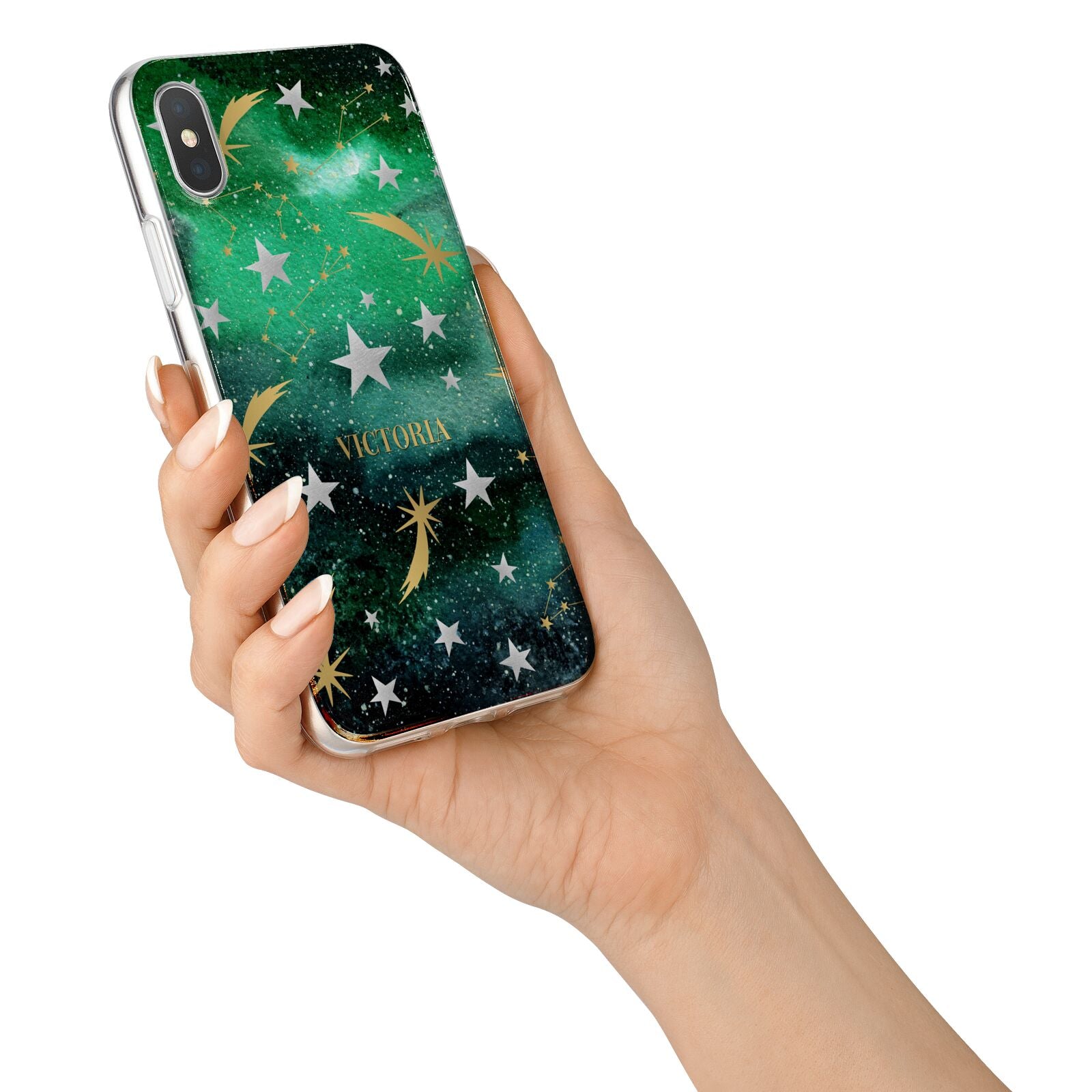 Personalised Green Cloud Stars iPhone X Bumper Case on Silver iPhone Alternative Image 2