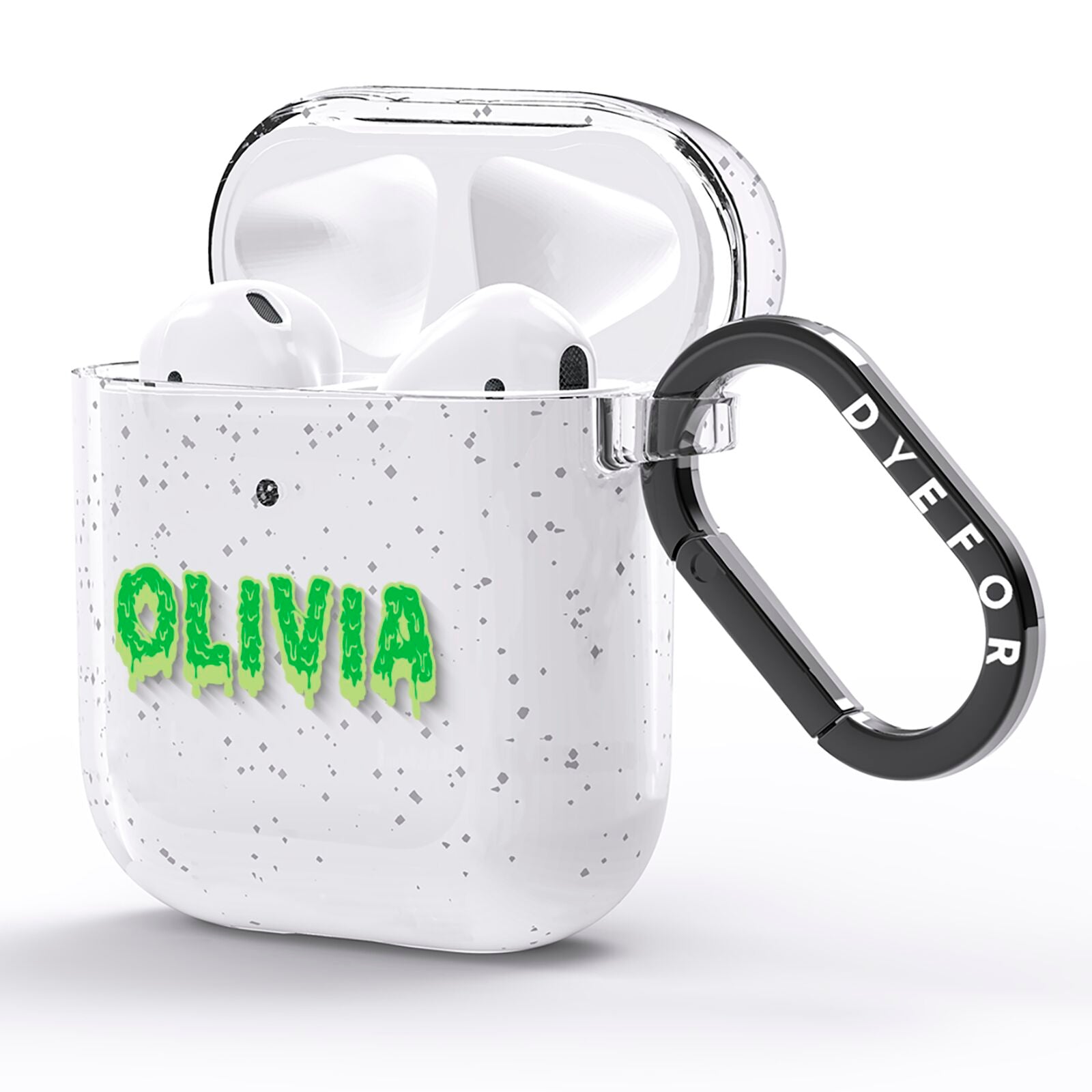 Personalised Green Halloween Slime Text AirPods Glitter Case Side Image