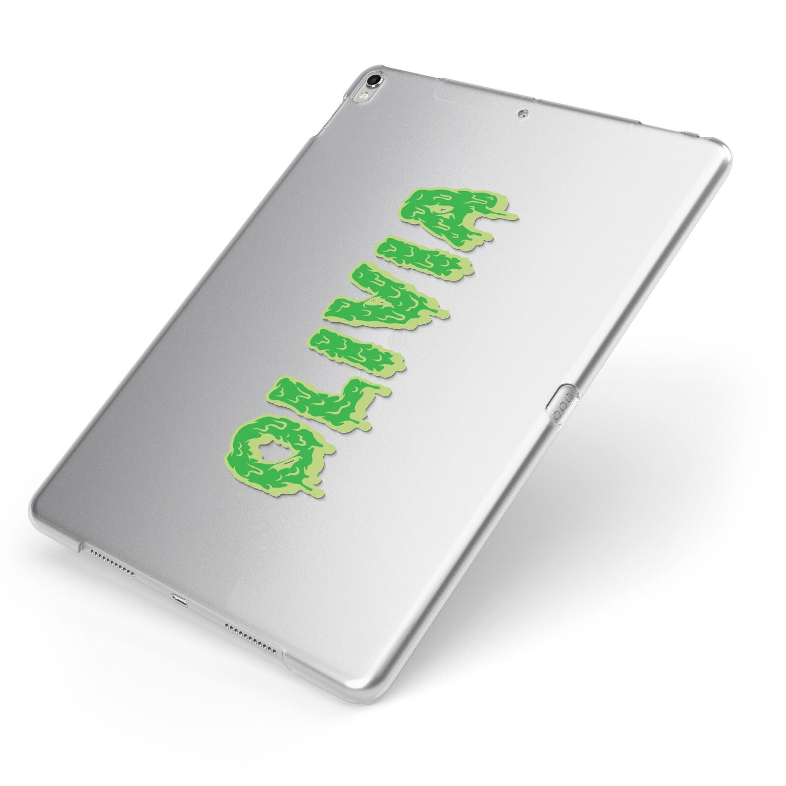 Personalised Green Halloween Slime Text Apple iPad Case on Silver iPad Side View