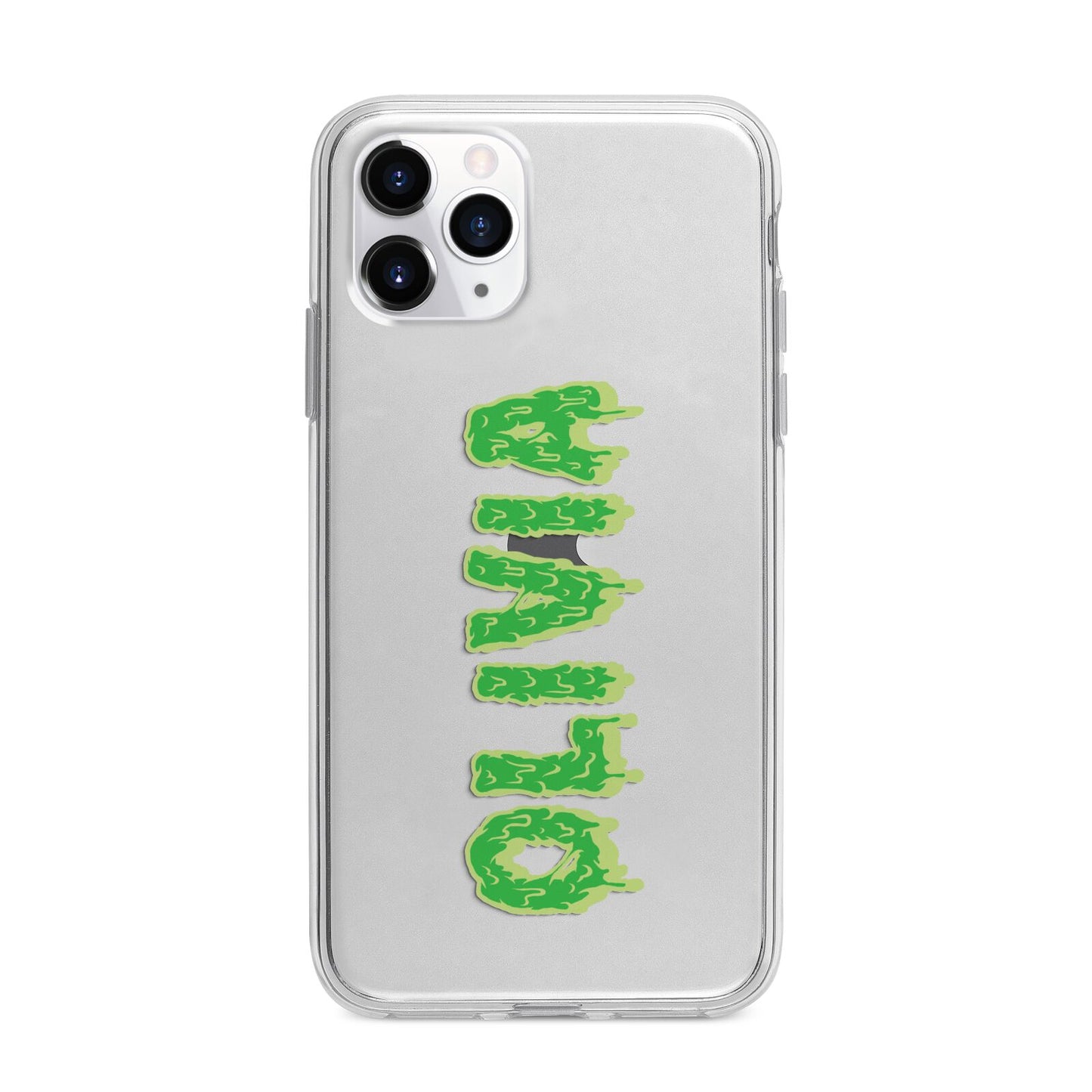 Personalised Green Halloween Slime Text Apple iPhone 11 Pro Max in Silver with Bumper Case