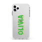 Personalised Green Halloween Slime Text Apple iPhone 11 Pro Max in Silver with White Impact Case