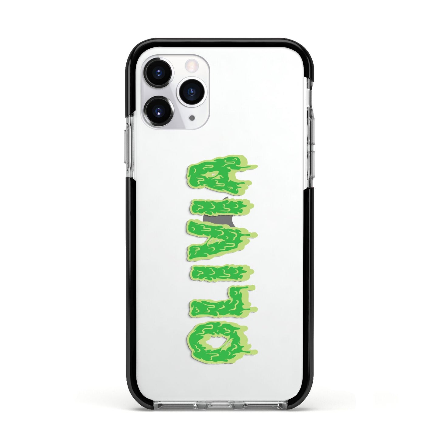 Personalised Green Halloween Slime Text Apple iPhone 11 Pro in Silver with Black Impact Case