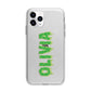 Personalised Green Halloween Slime Text Apple iPhone 11 Pro in Silver with Bumper Case