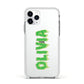 Personalised Green Halloween Slime Text Apple iPhone 11 Pro in Silver with White Impact Case
