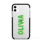 Personalised Green Halloween Slime Text Apple iPhone 11 in White with Black Impact Case