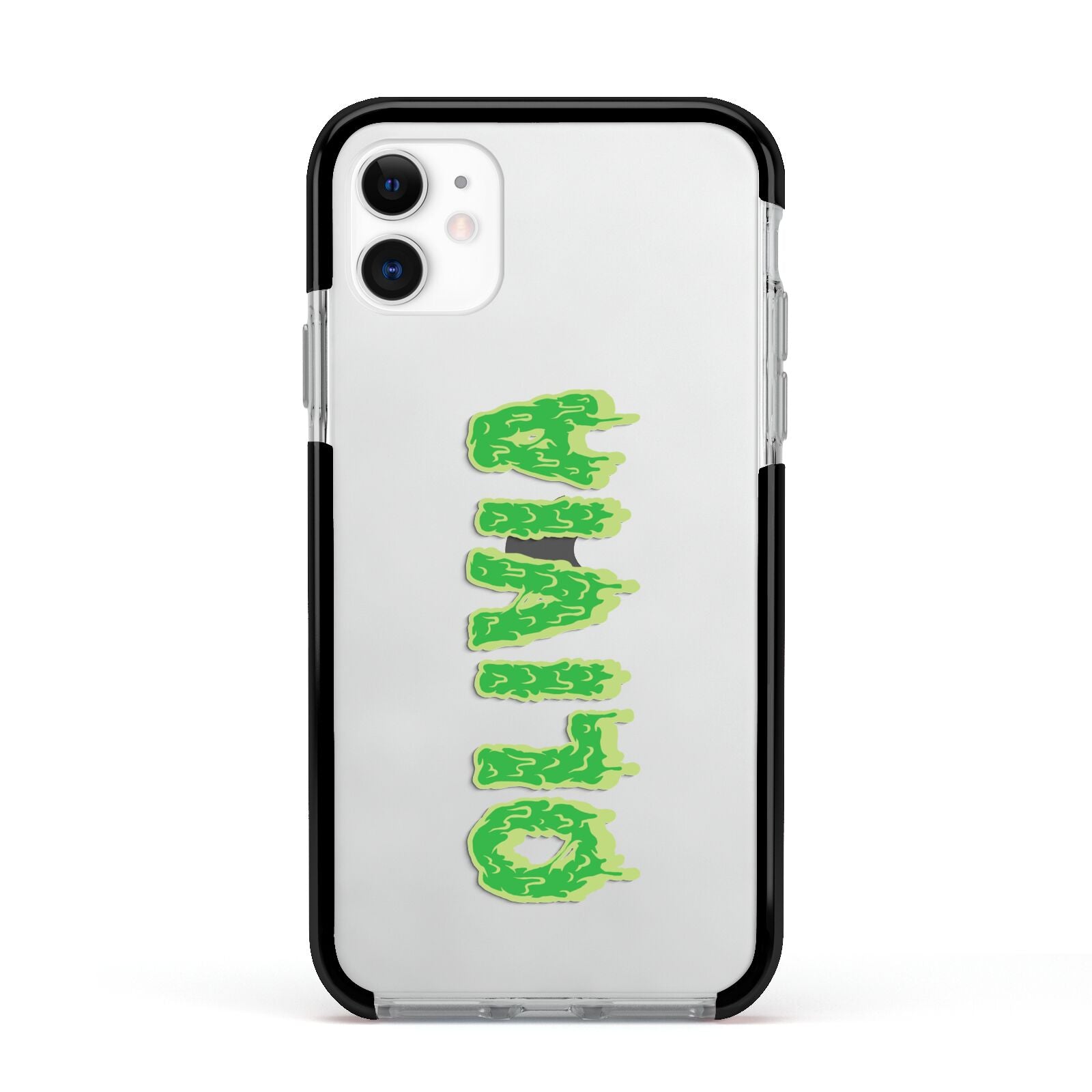 Personalised Green Halloween Slime Text Apple iPhone 11 in White with Black Impact Case