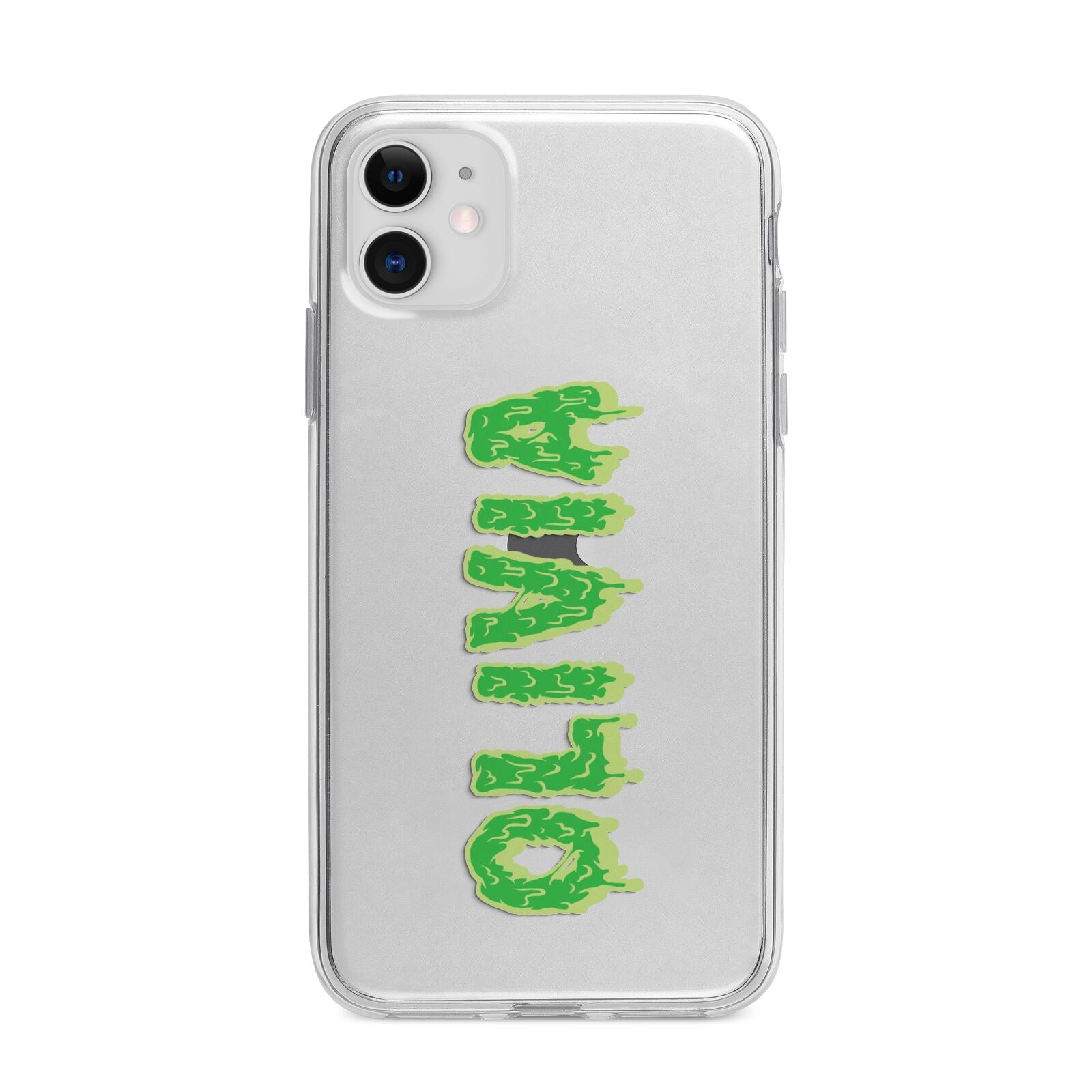 Personalised Green Halloween Slime Text Apple iPhone 11 in White with Bumper Case